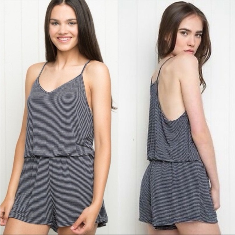 Brandy Melville Navy and White Striped Top